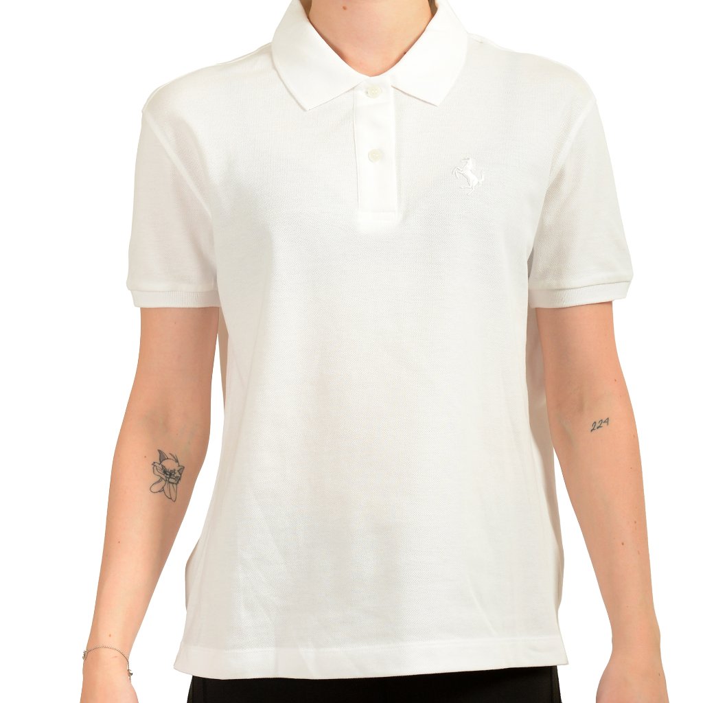 Scuderia Ferrari Women's White Short Sleeve Piquet Polo Shirt Us Xs It 38